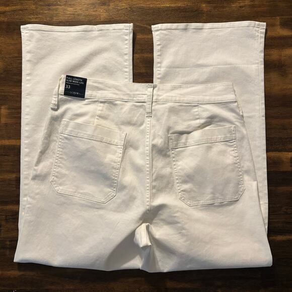J Crew Women's 33 (36 x 30) Jean Slim Wide Leg Full Length White Denim High Rise - Picture 6 of 14